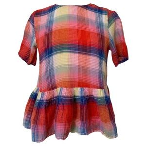 Zara Rainbow Plaid Peplum Top Tie Back Size Small
